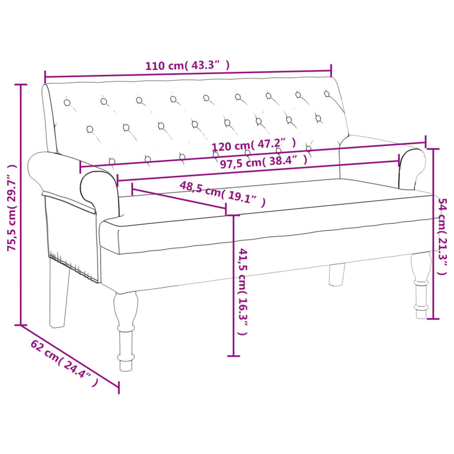 Bankje Met Rugleuning 120X62X75,5 Cm Stof Donkerbruin