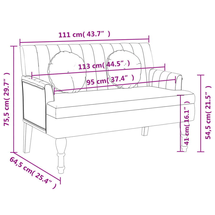 Bankje Met Kussens 113X64,5X75,5 Cm Stof Zwart
