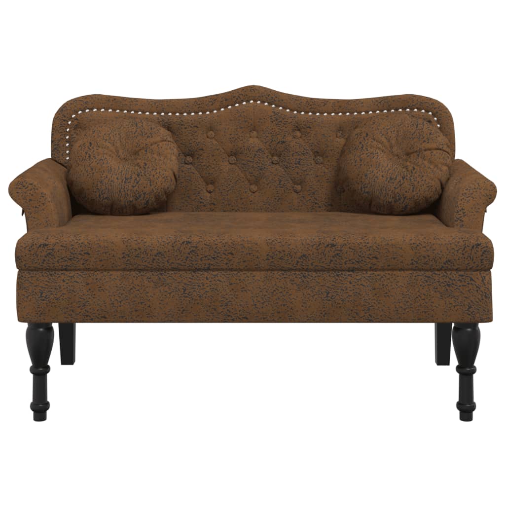 Bankje Met Kussens 120,5X65X75 Cm Kunstsuèdeleer Bruin