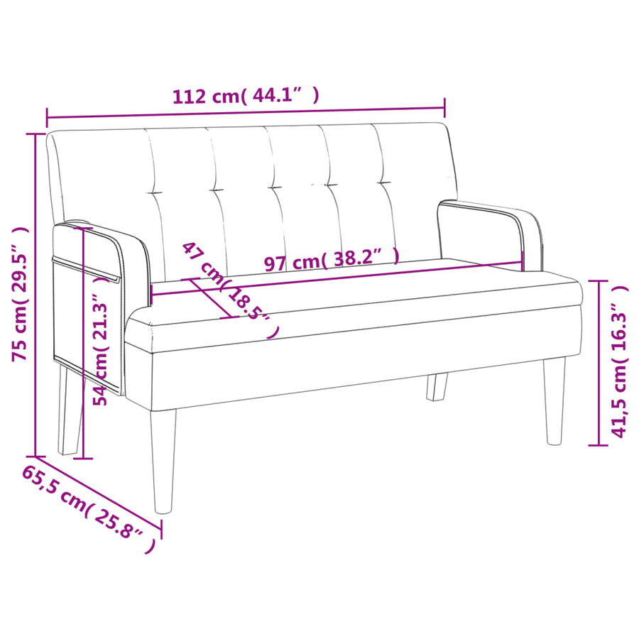 Bankje Met Rugleuning 112X65,5X75 Cm Kunstleer Grijs
