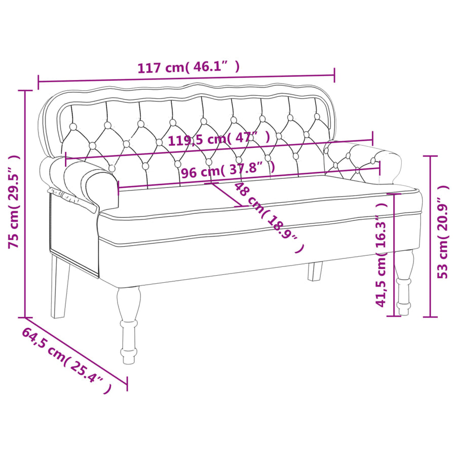 Bankje Met Rugleuning 119,5X64,5X75 Cm Fluweel Geel