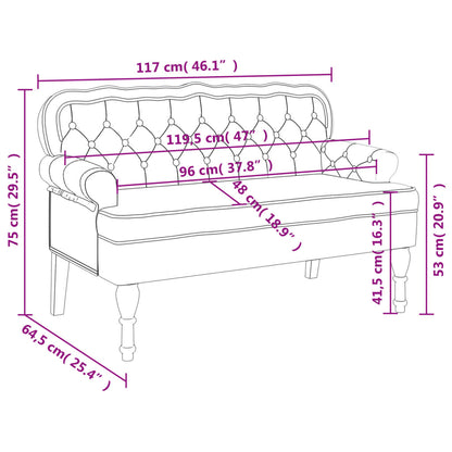 Bankje Met Rugleuning 119,5X64,5X75 Cm Fluweel Kleurig Crème