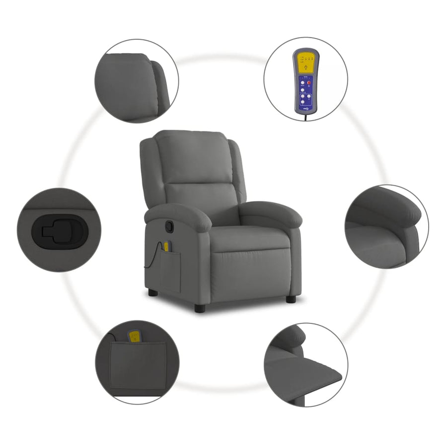 Massagestoel Echt Leer Grijs Ja Handmatig verstelbaar