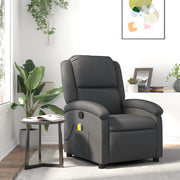 Massagestoel echt leer grijs 71x86,5x99,5 cm