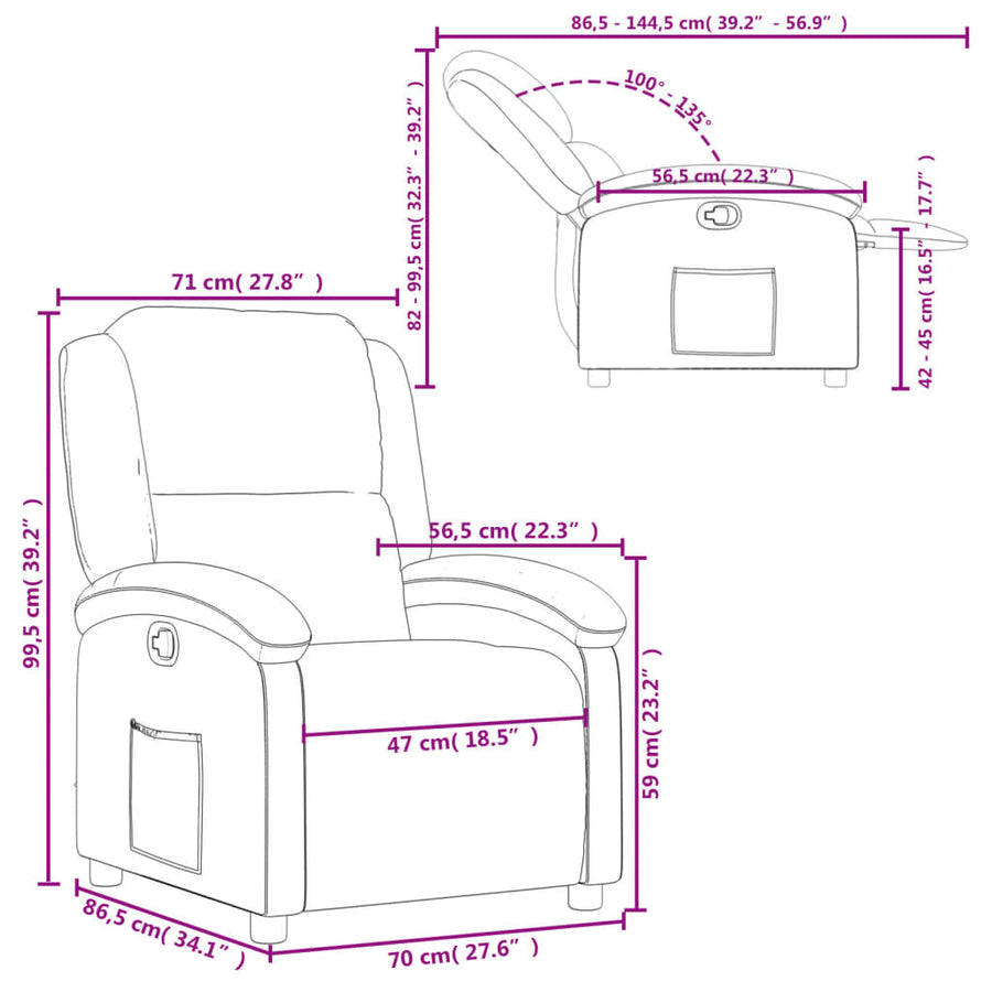 Fauteuil verstelbaar fluweel roze