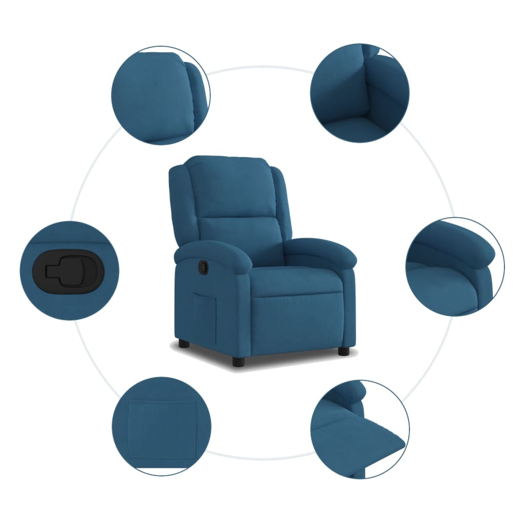 Fauteuil Verstelbaar Fluweel Blauw 1 Nee