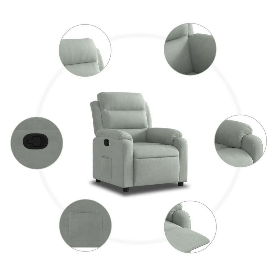Fauteuil Verstelbaar Fluweel Lichtgrijs Nee Handmatig verstelbaar