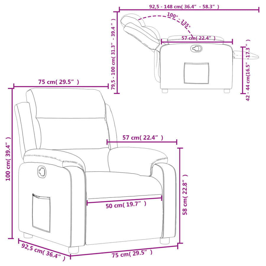 Fauteuil verstelbaar fluweel crèmekleurig