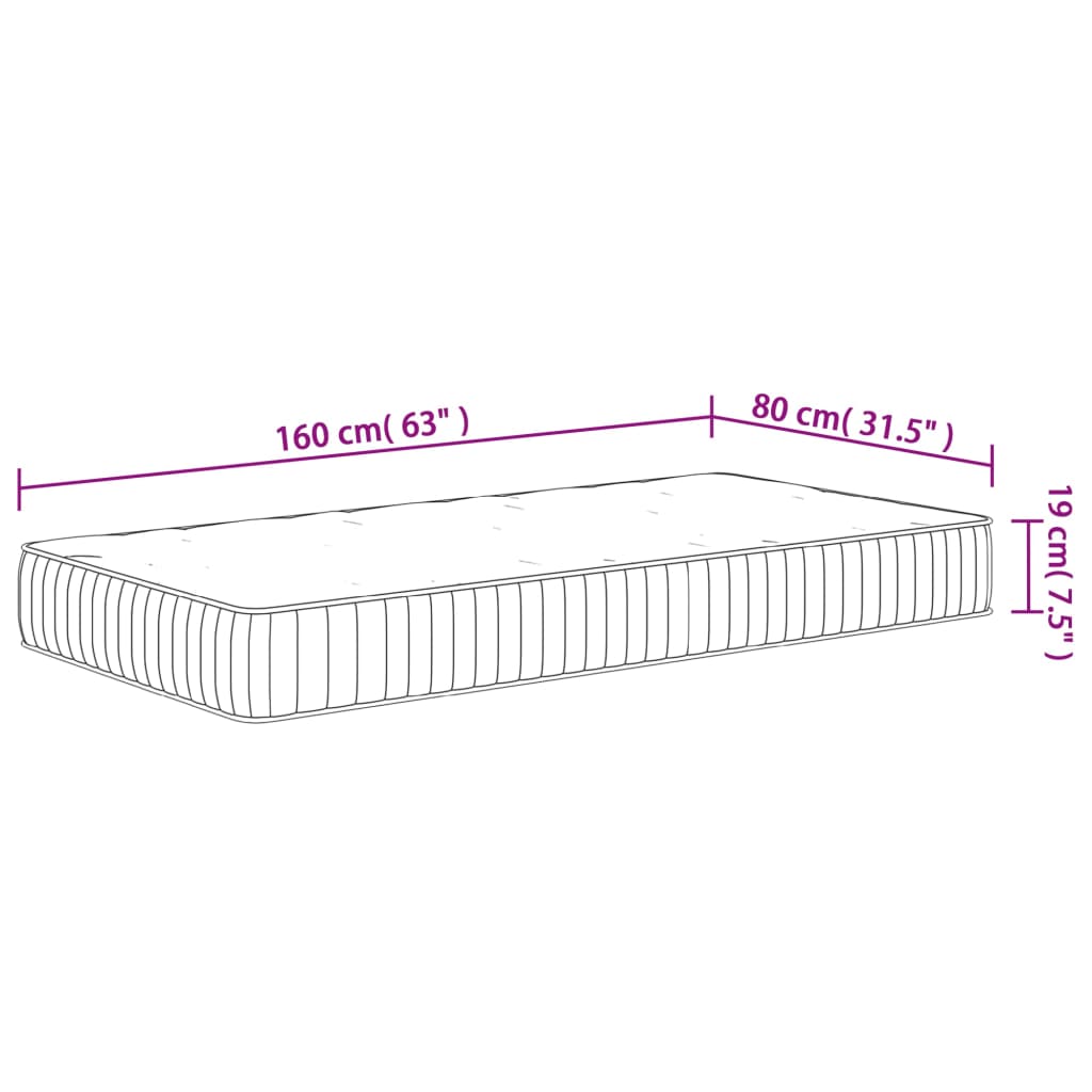 Pocketveringmatras Voor Kinderen Middelhard 80 x 160 cm
