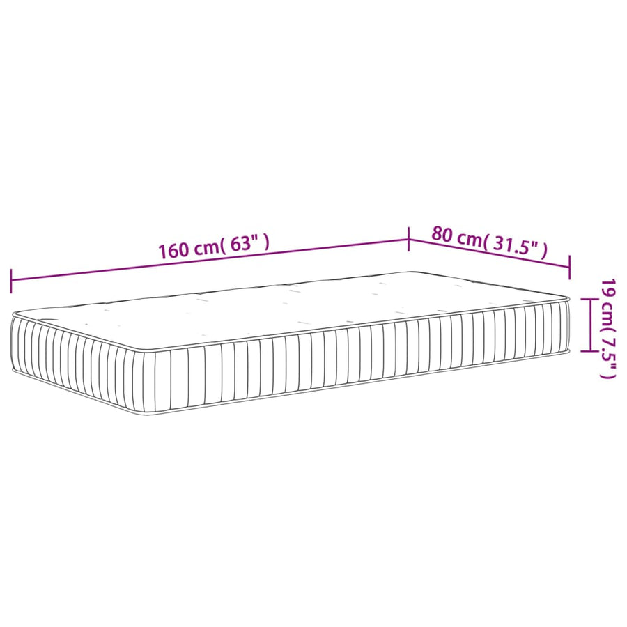 Pocketveringmatras Voor Kinderen Middelhard 80 x 160 cm