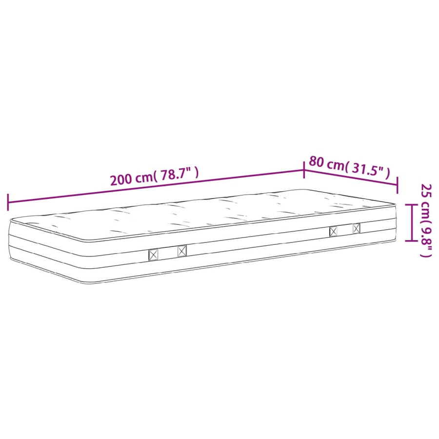 Pocketveringmatras Middelhard-Hard 80 x 200 cm