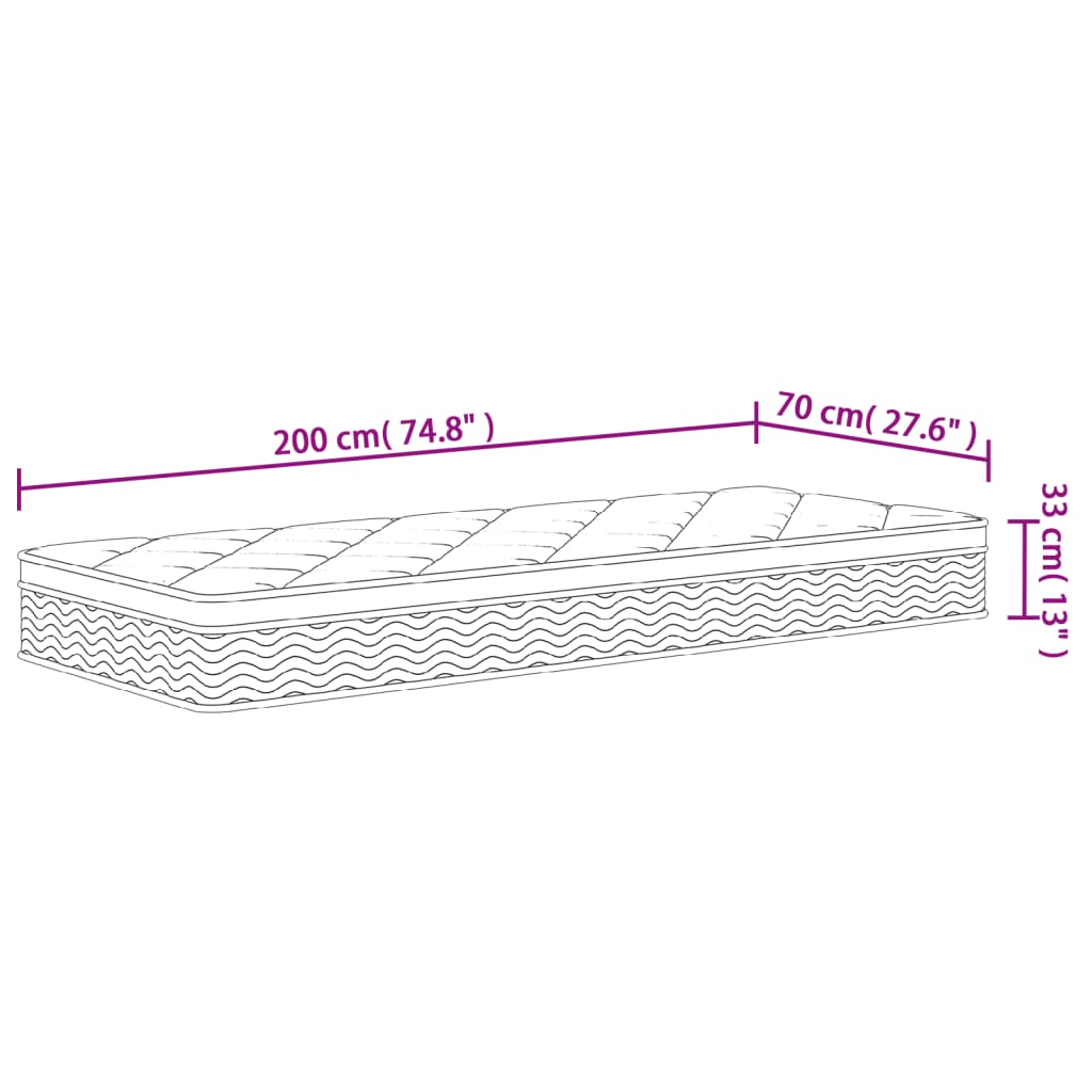 Pocketveringmatras Middelhard-Plus 70 x 200 cm