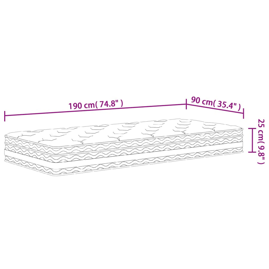 Pocketveringmatras Middelhard 90X200 Cm Superkingsize 90 x 190 cm