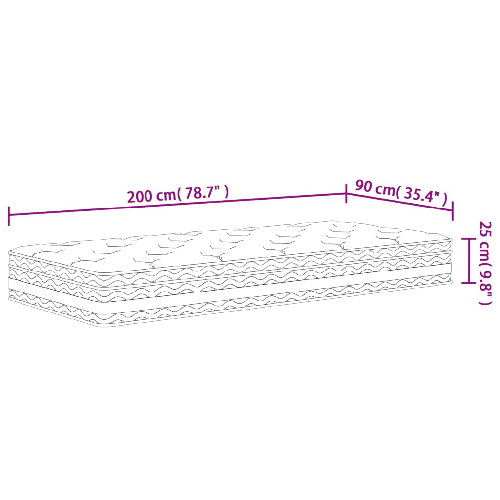 Pocketveringmatras Middelhard 90 x 200 cm