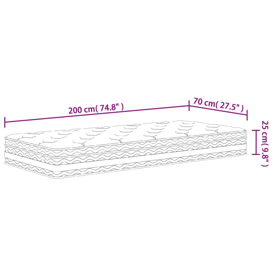 Pocketveringmatras Middelhard 70 x 200 cm