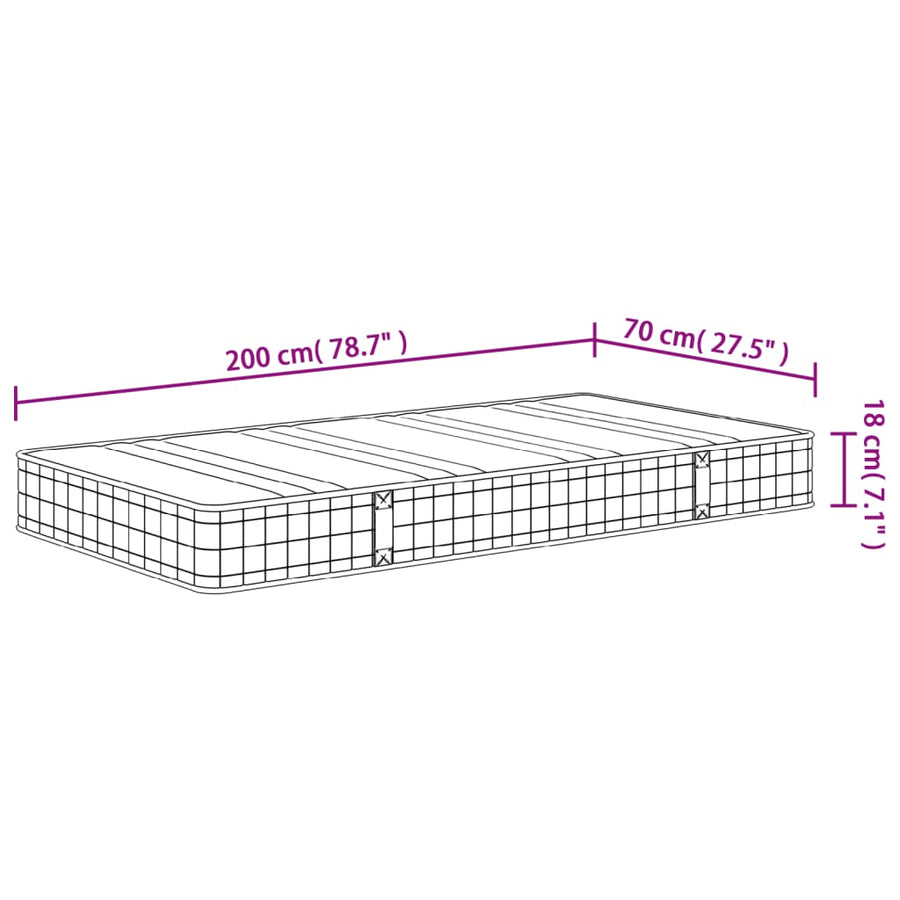 Binnenveringmatras Middelhard 70 x 200 cm