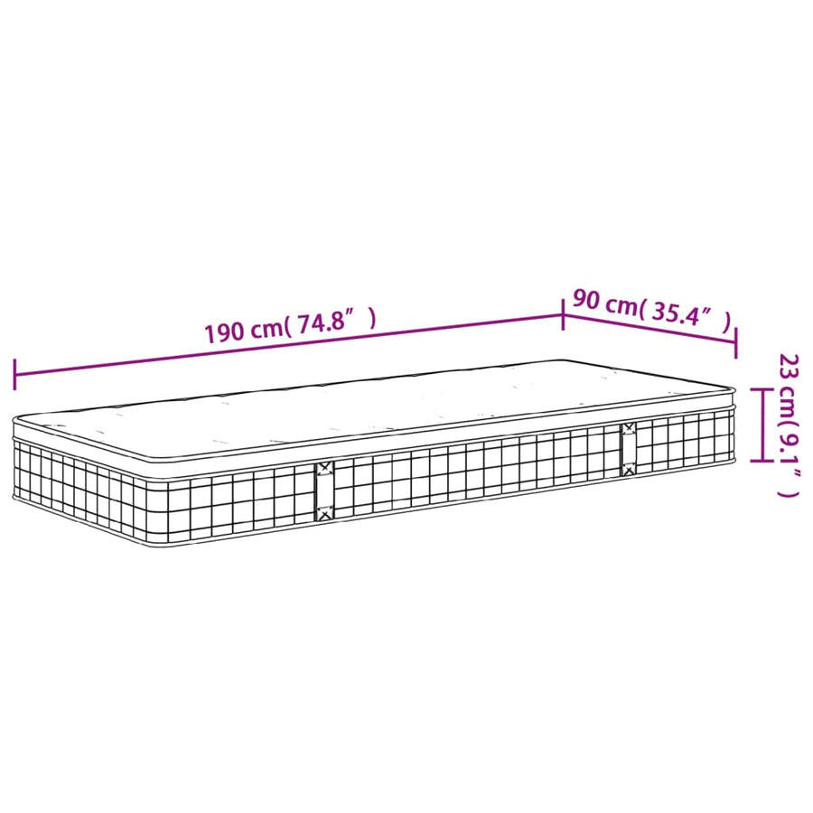 Binnenveringmatras Middelhard Single Size 90 x 190 cm