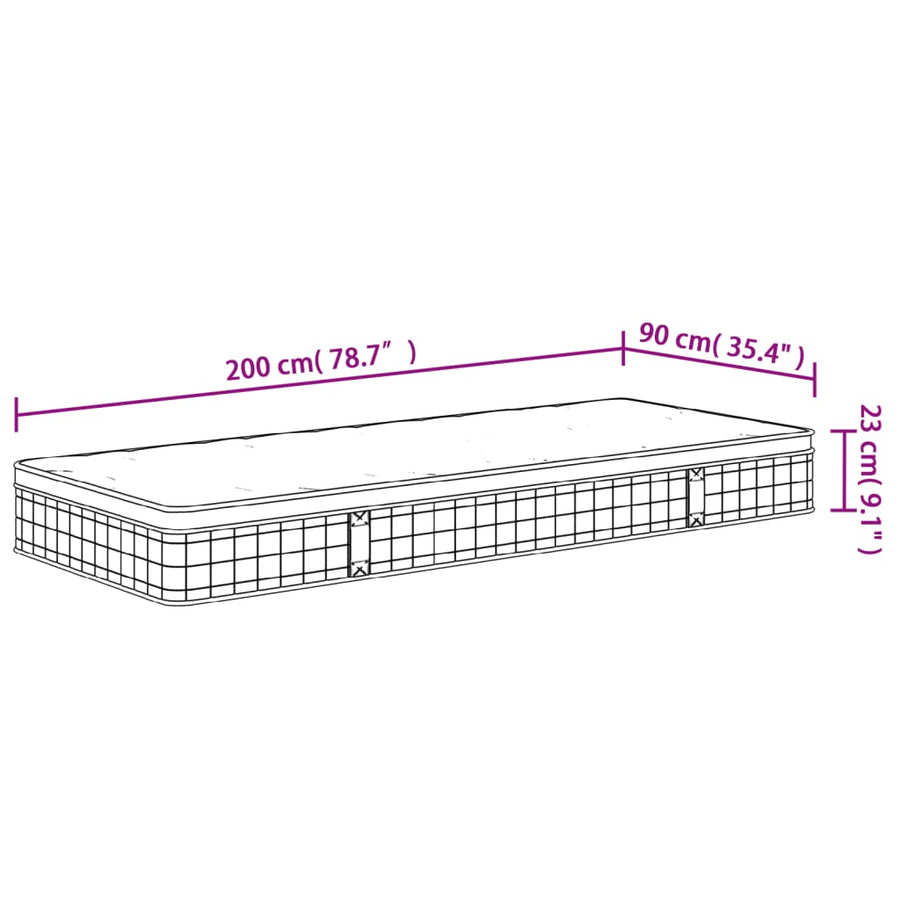Binnenveringmatras Middelhard 90 x 200 cm