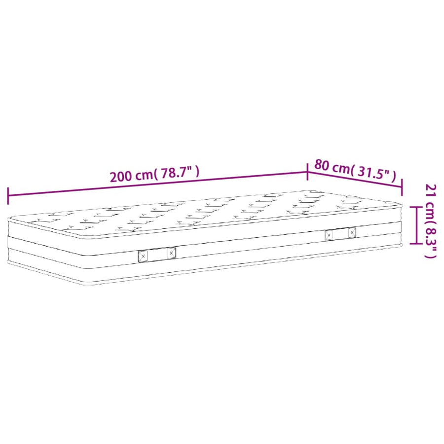 Binnenveringmatras Middelhard 80 x 200 cm