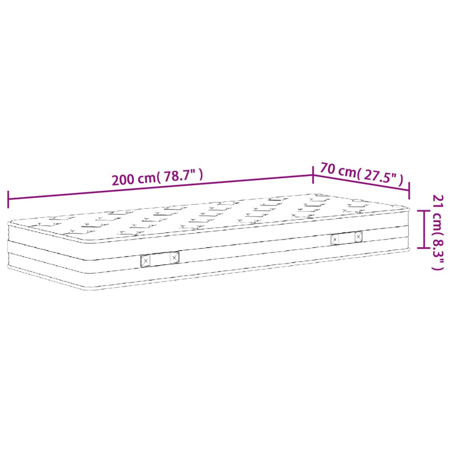 Binnenveringmatras Middelhard 70 x 200 cm