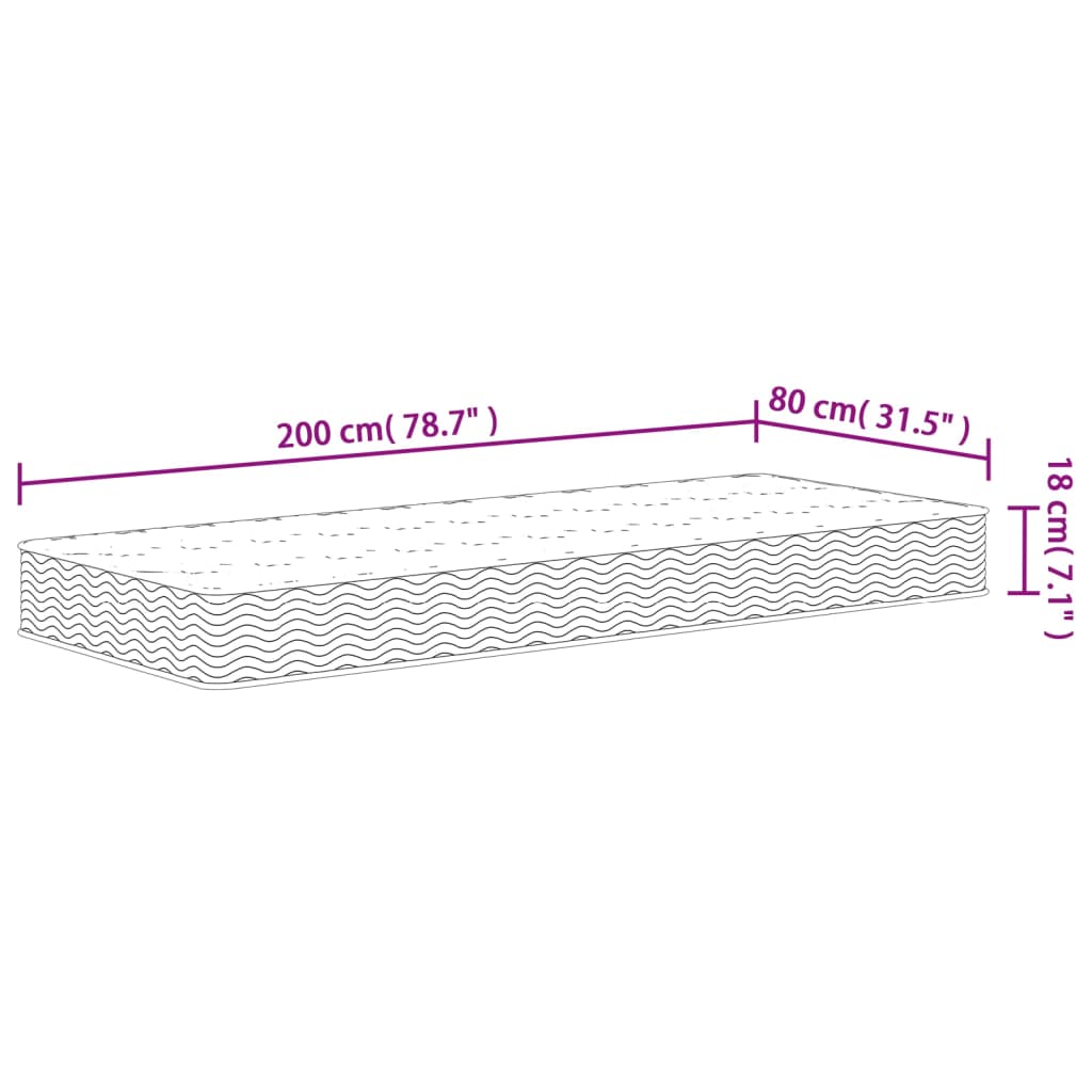 Binnenveringmatras Middelhard 80 x 200 cm