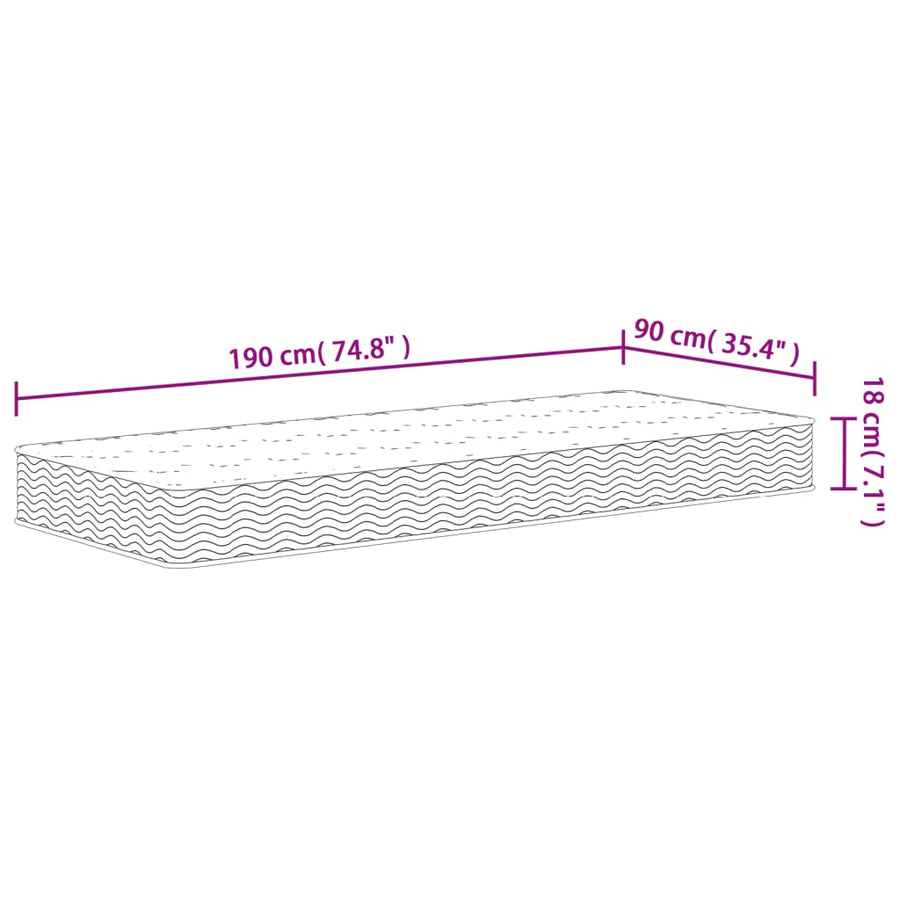 Binnenveringmatras Middelhard Single Size 90 x 190 cm