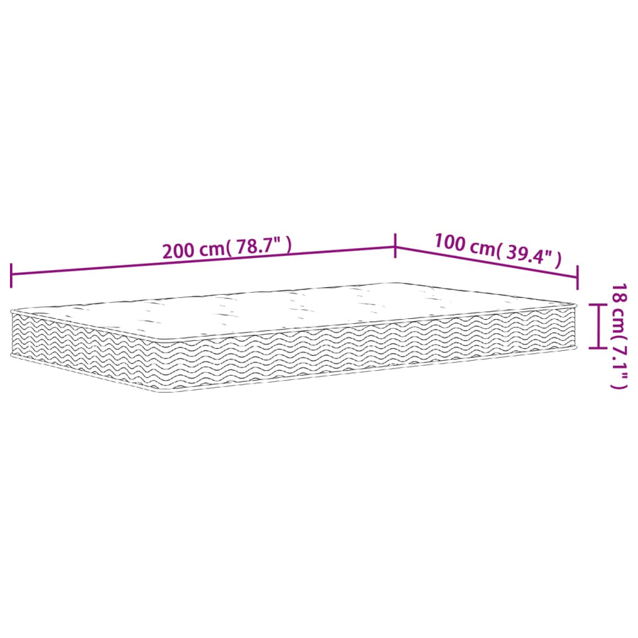 Binnenveringmatras Middelhard 100 x 200 cm