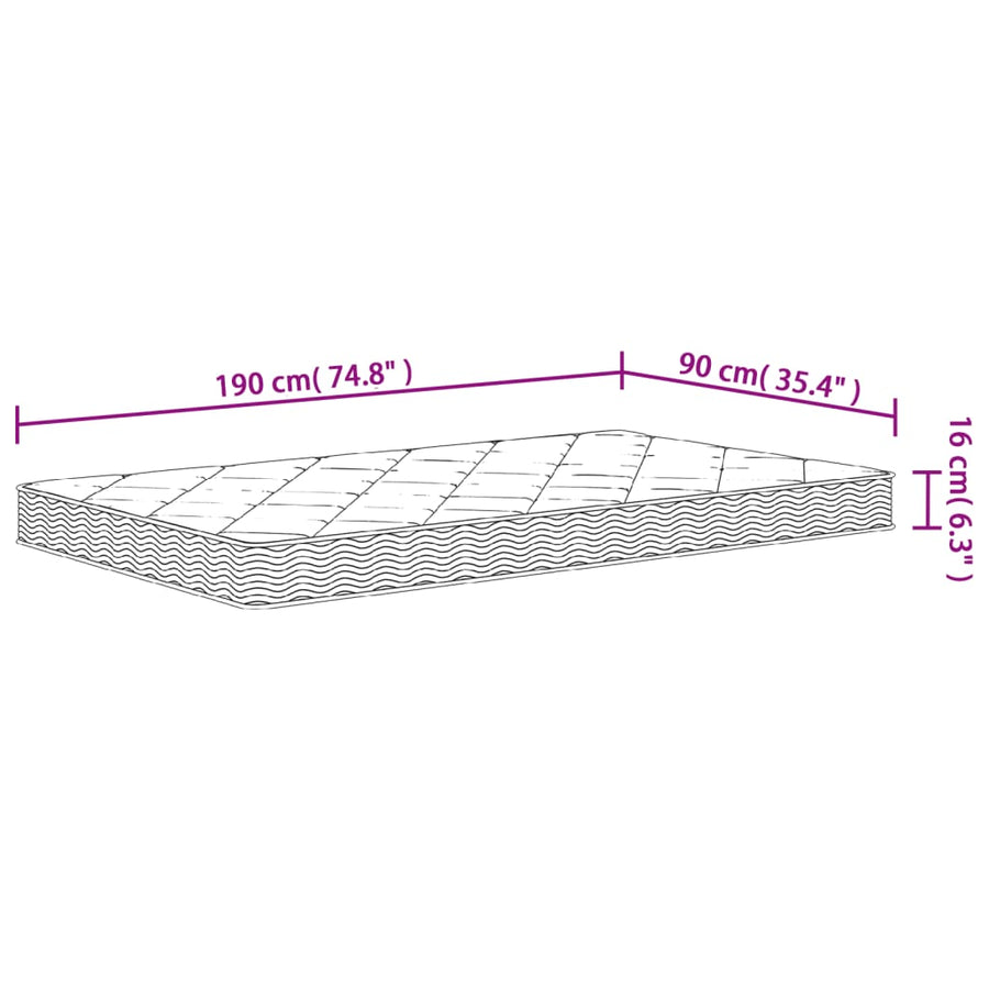 Schuimmatras Middelzacht Single Size 90 x 190 cm
