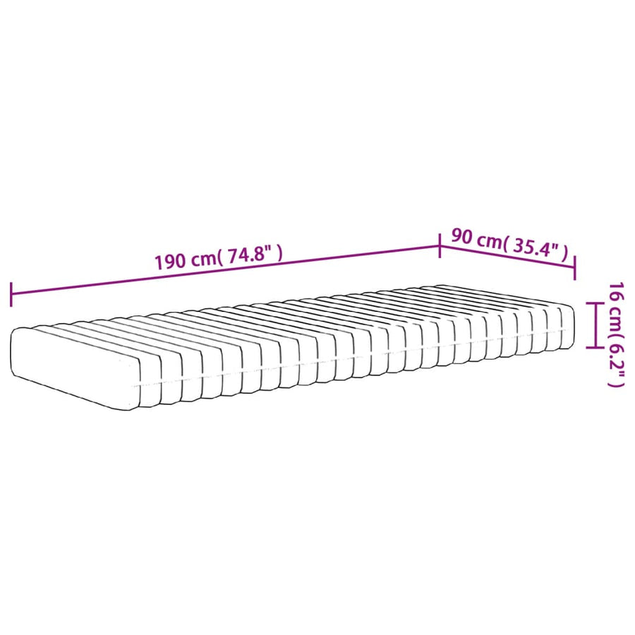Schuimmatras Middelzacht Single Size 90 x 190 cm