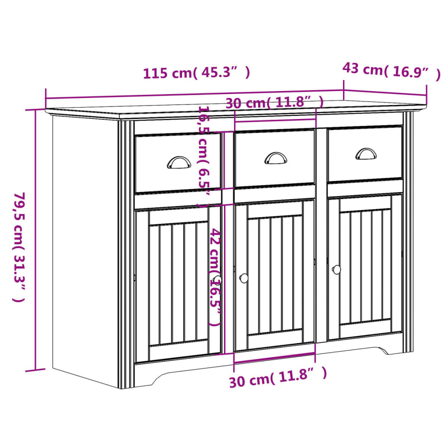 Hoge Kast Bodo 115,5X43X200,5 Cm Massief Grenenhout Wit