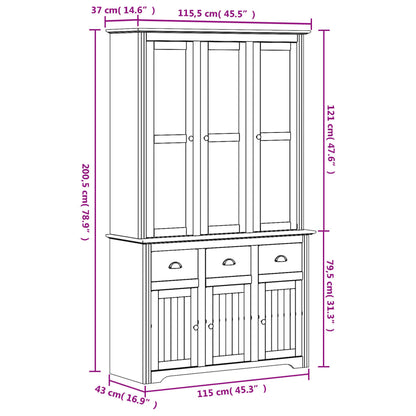 Hoge Kast Bodo 115,5X43X200,5 Cm Massief Grenenhout Wit