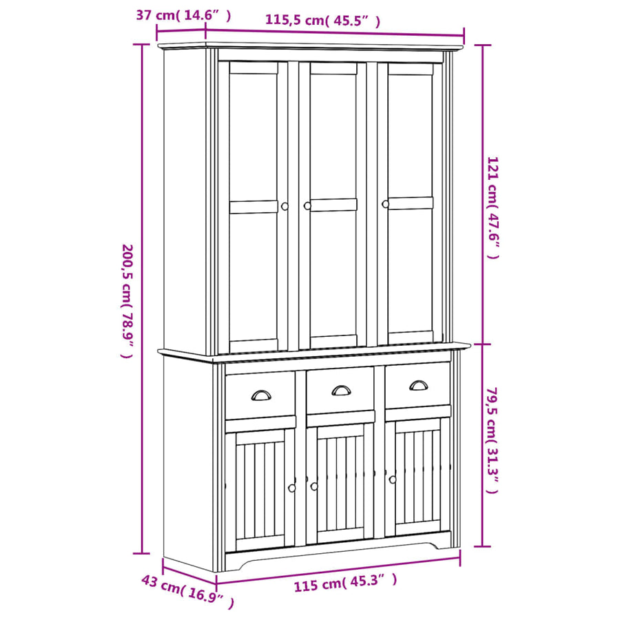 Hoge Kast Bodo 115,5X43X200,5 Cm Massief Grenenhout Wit