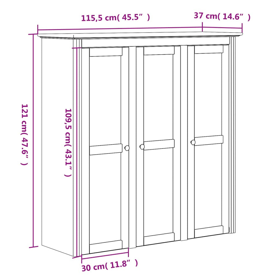 Hoge Kast Bodo 115,5X43X200,5 Cm Massief Grenenhout Wit