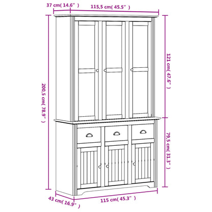Hoge Kast Bodo 115,5X43X200,5 Cm Massief Grenenhout Grijs