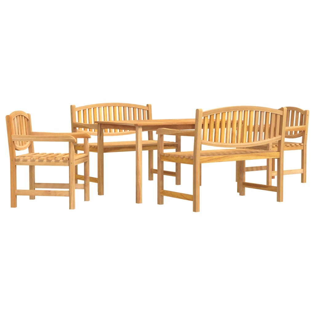 5-Delige Tuinset Massief Teakhout 1 140 cm tafellengte 2x chair + 2x bench + table