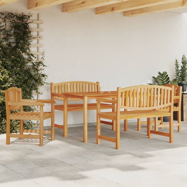 5-Delige Tuinset Massief Teakhout 1 140 cm tafellengte 2x chair + 2x bench + table