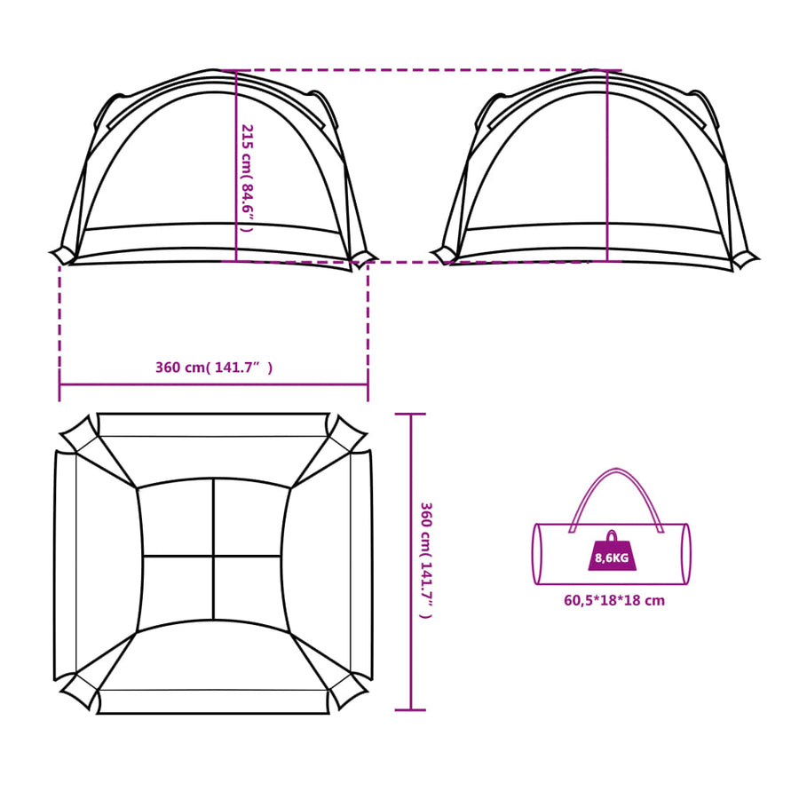 Partytent 360X360X215 Cm 185T Taft Wit