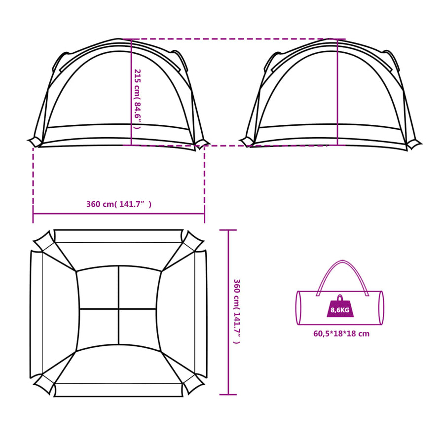 Partytent 360X360X215 Cm 185T Taft Groen
