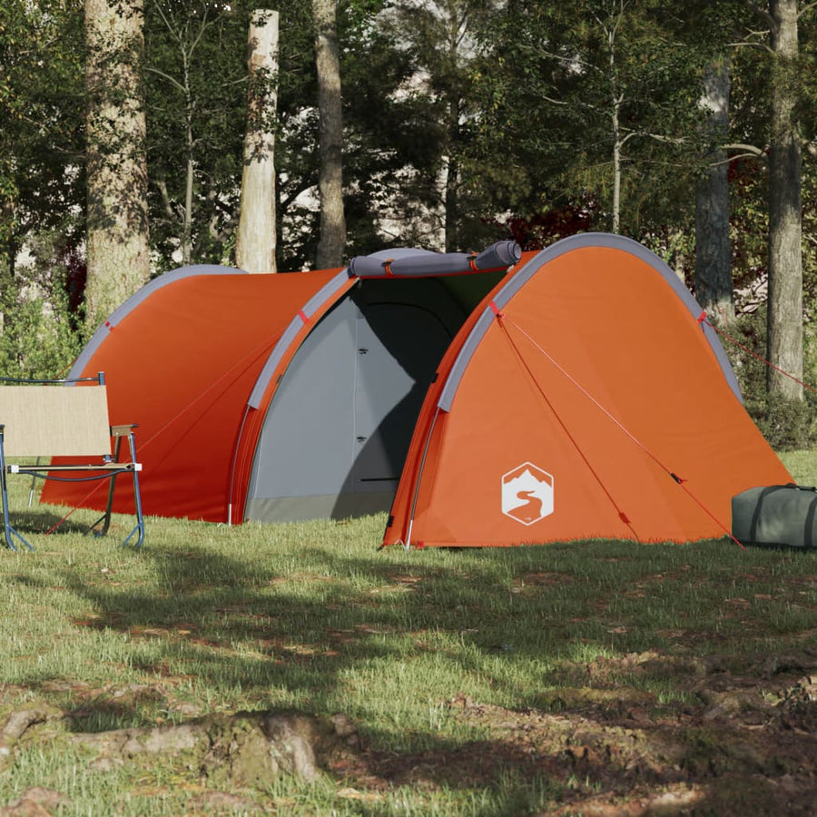 Tent 4-Persoons 405X170X106 Cm 185T Taft Grijs En Oranje