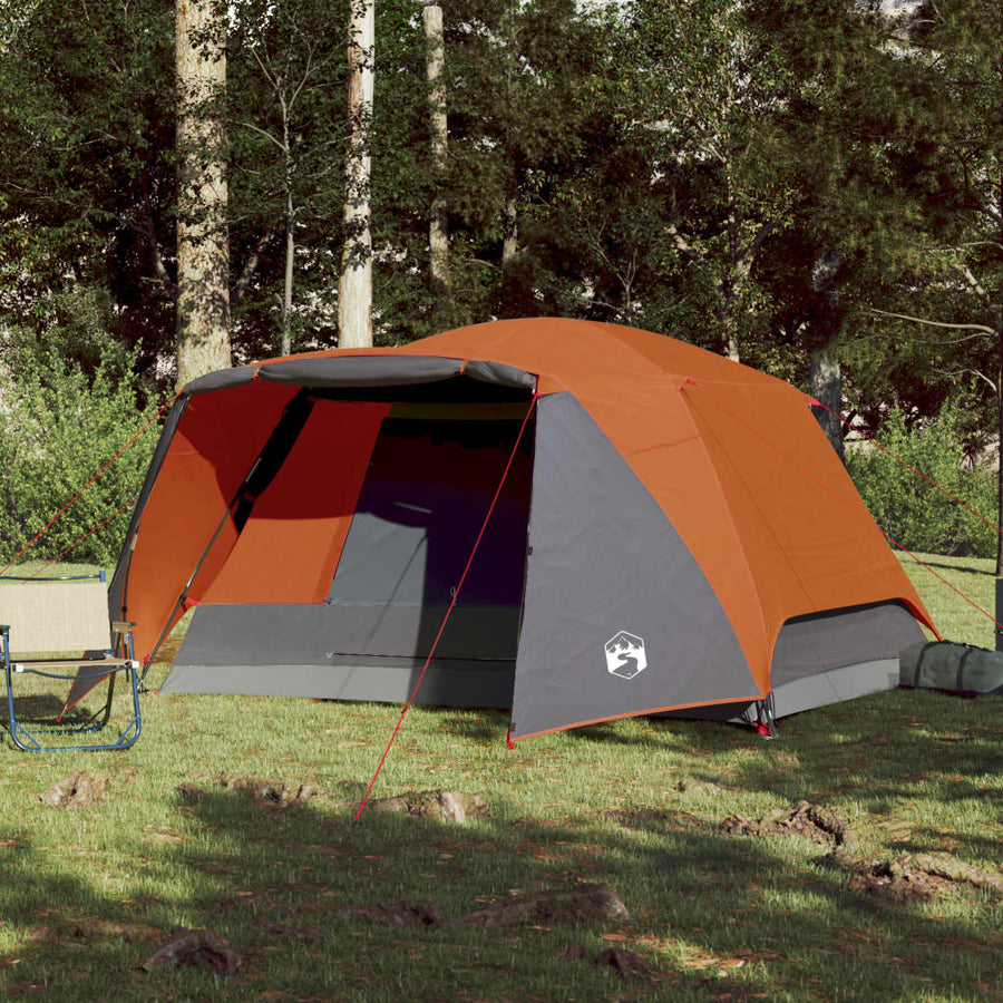 Tent 4-Persoons 350X280X155 Cm 190T Taft Grijs En Oranje