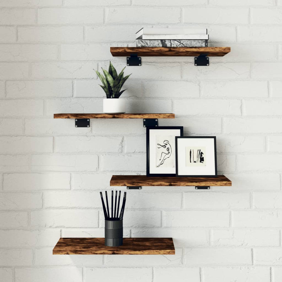 Wandschappen 4 st 40x20x1,5 cm bewerkt hout gerookt eikenkleur