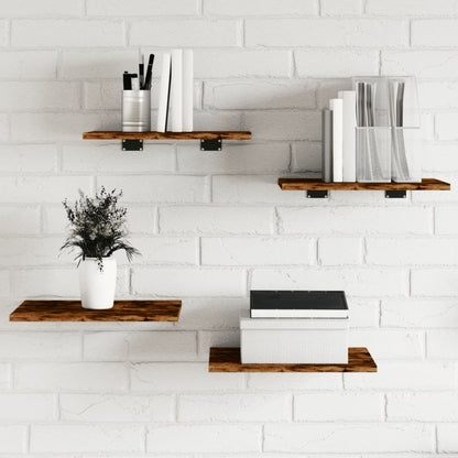 Wandschappen 4 st 40x30x1,5 cm bewerkt hout gerookt eikenkleur