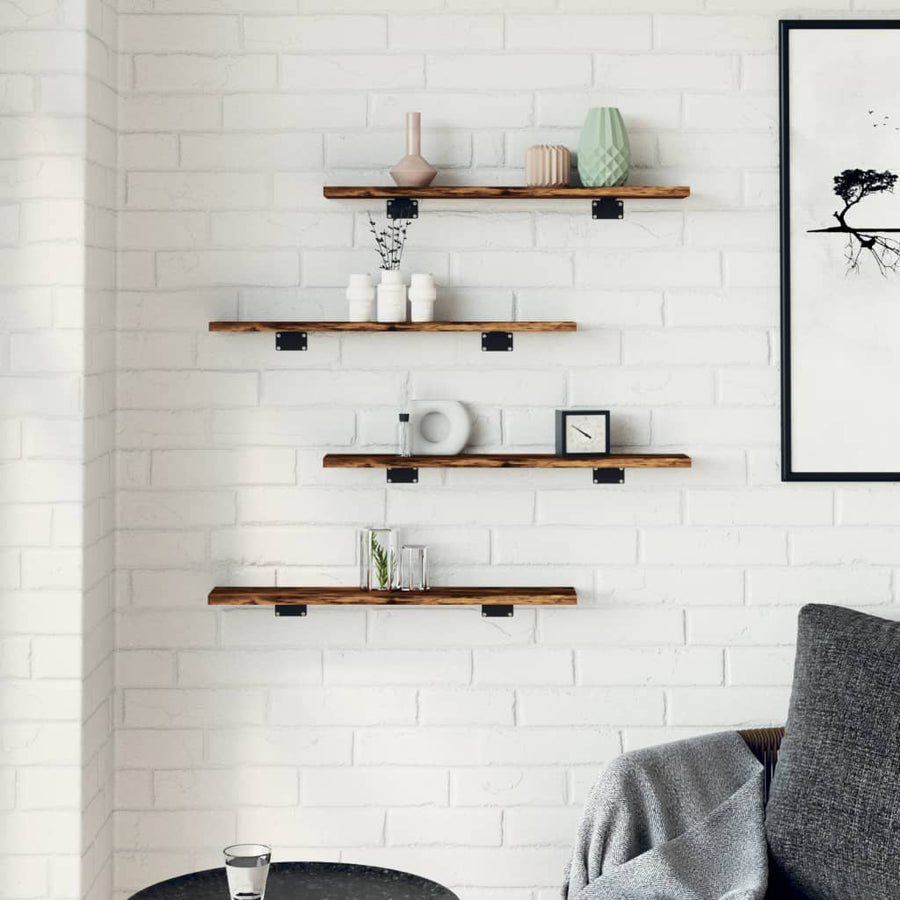Wandschappen 4 St 60X10X1,5 Cm Bewerkt Hout Gerookt Eikenkleur 60 x 10 x 1.5 cm
