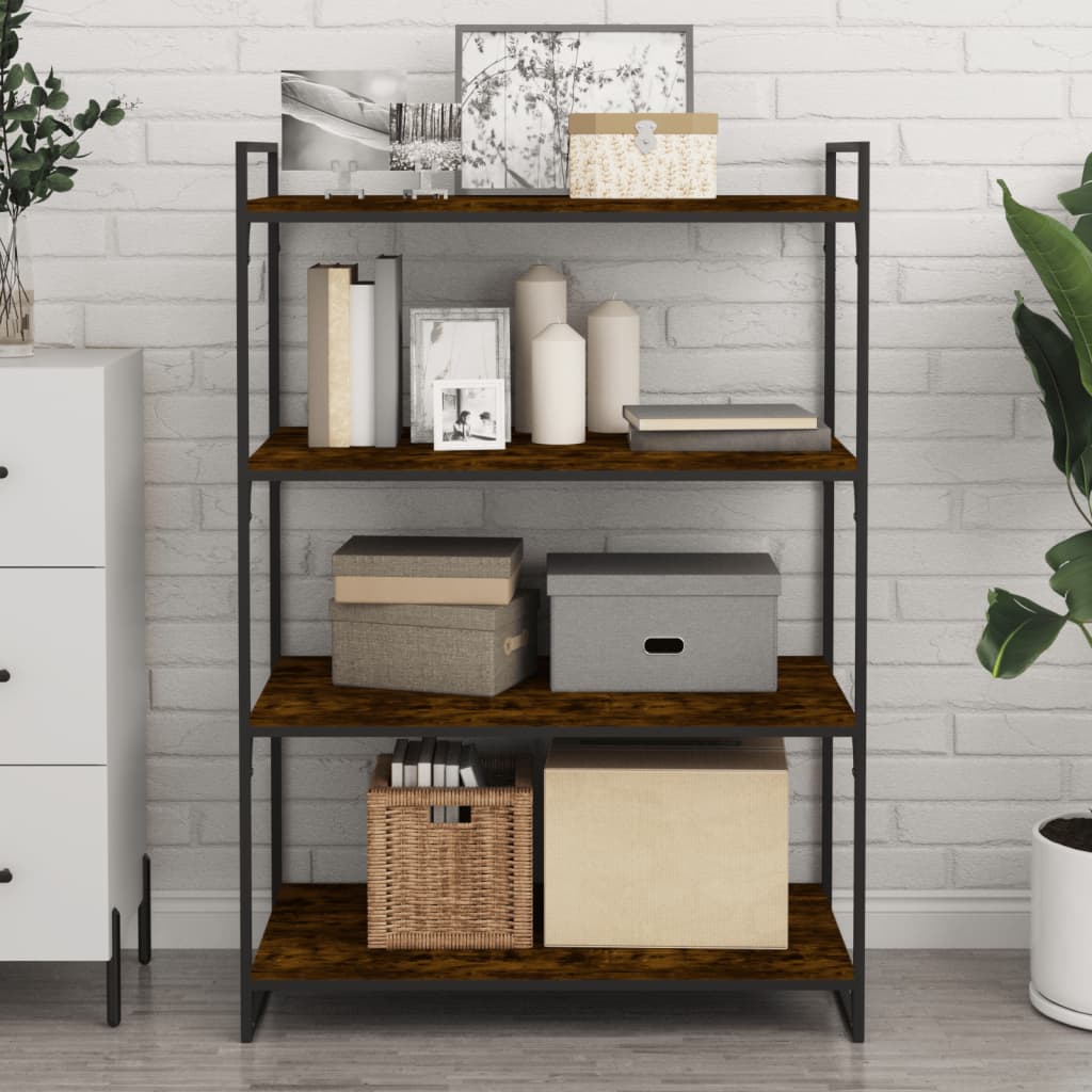 Wandschappen 4 st 80x40x1,5 cm bewerkt hout gerookt eikenkleur