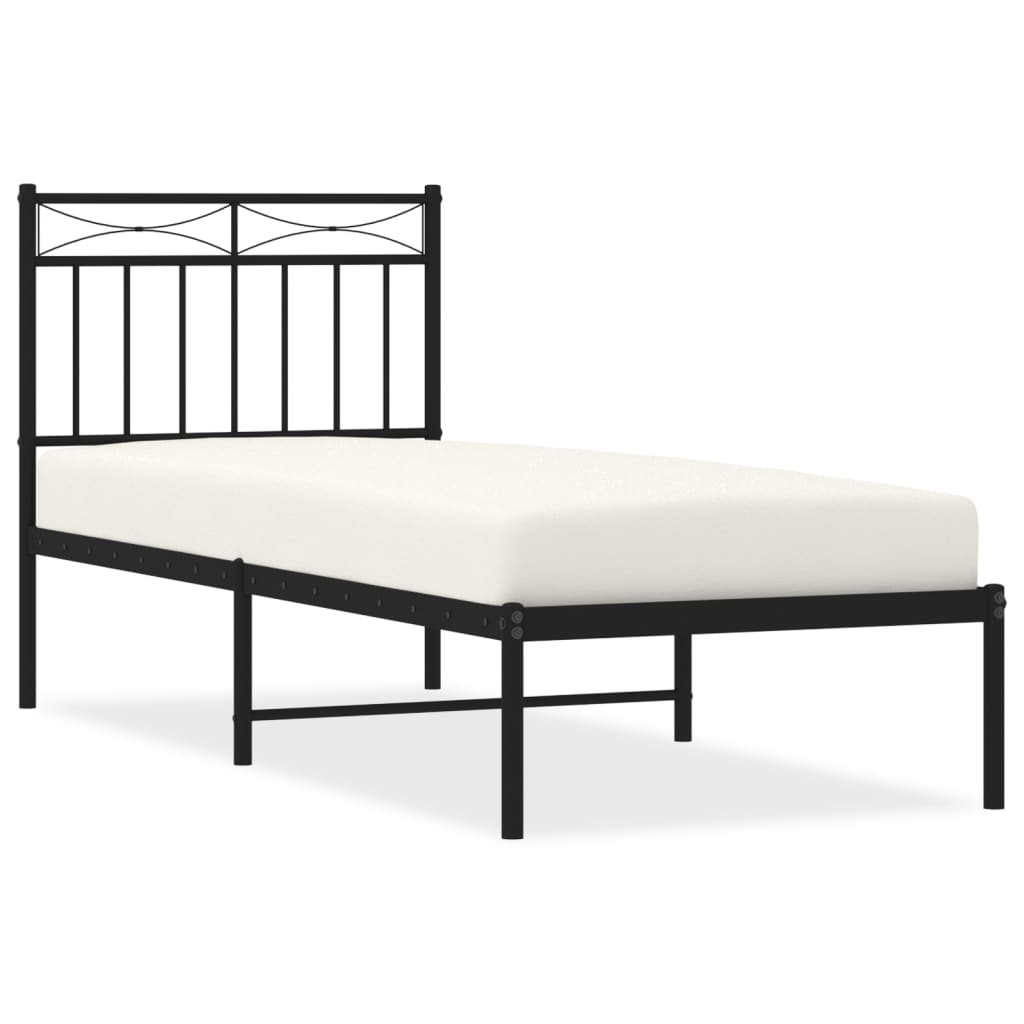 Bedframe Metaal 75x190 cm Zwart met hoofdbord