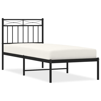Bedframe Metaal 75x190 cm Zwart met hoofdbord