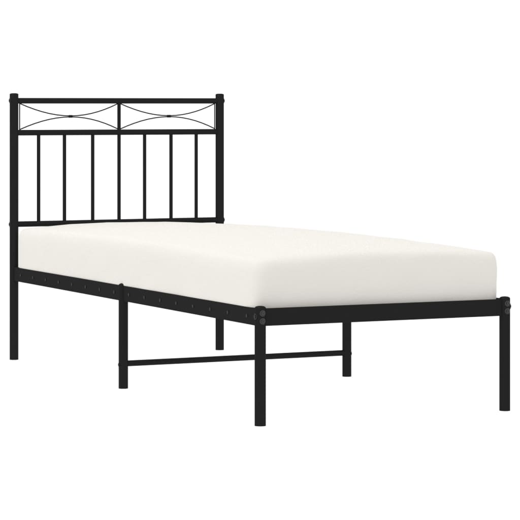 Bedframe Metaal 75x190 cm Zwart met hoofdbord