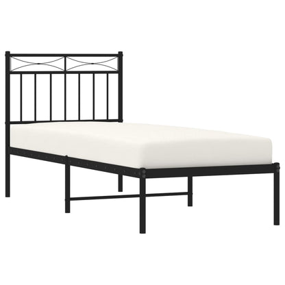 Bedframe Metaal 75x190 cm Zwart met hoofdbord