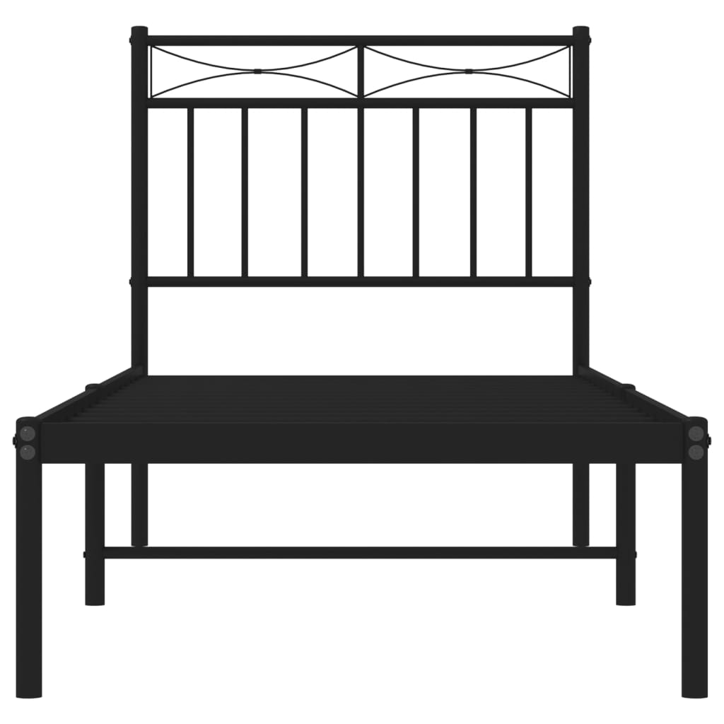 Bedframe Metaal 75x190 cm Zwart met hoofdbord