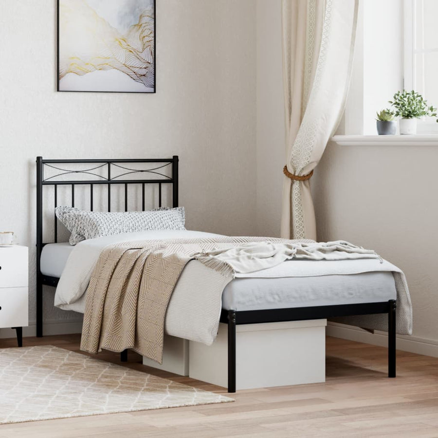 Bedframe Metaal 80x200 cm Zwart met hoofdbord